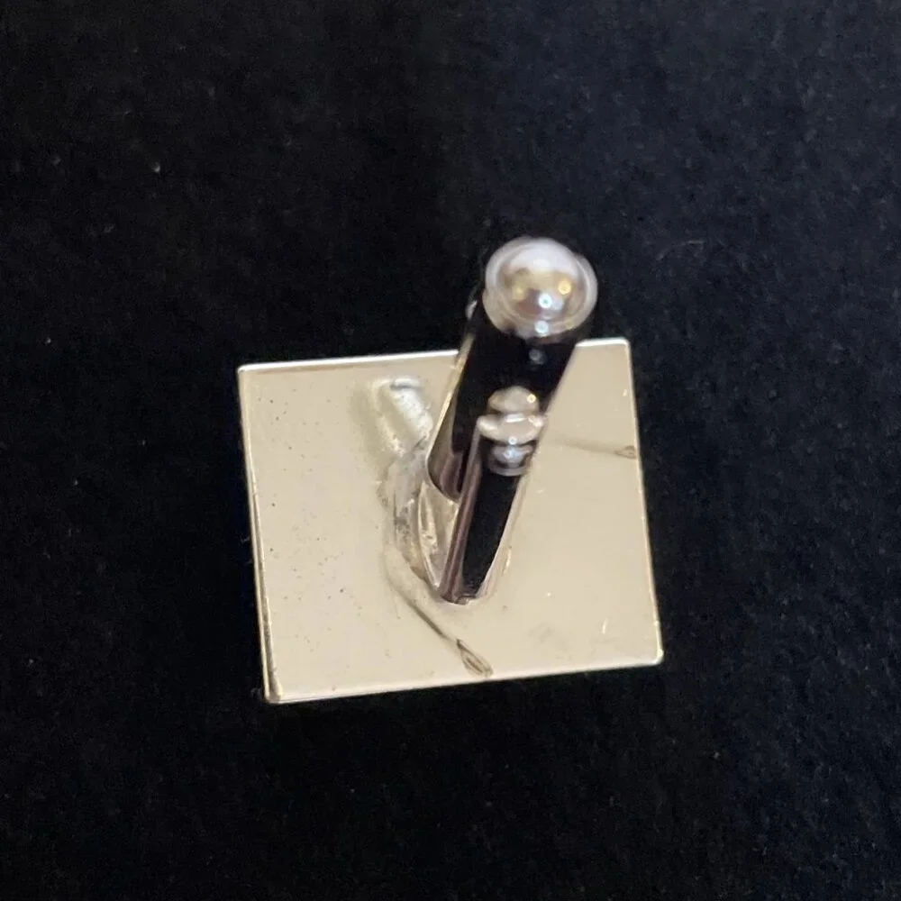 Silver Tone Square Etched Cufflinks Men's Vintage Formal Wear Bullet Back